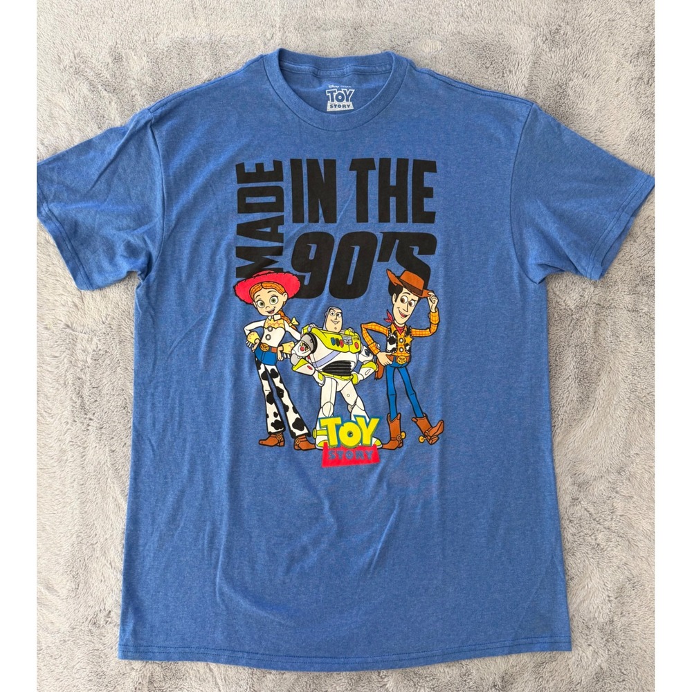 NWOT Disney Toy Story Made in the 90s Graphic Tee Mens Medium Blue Woody Buzz